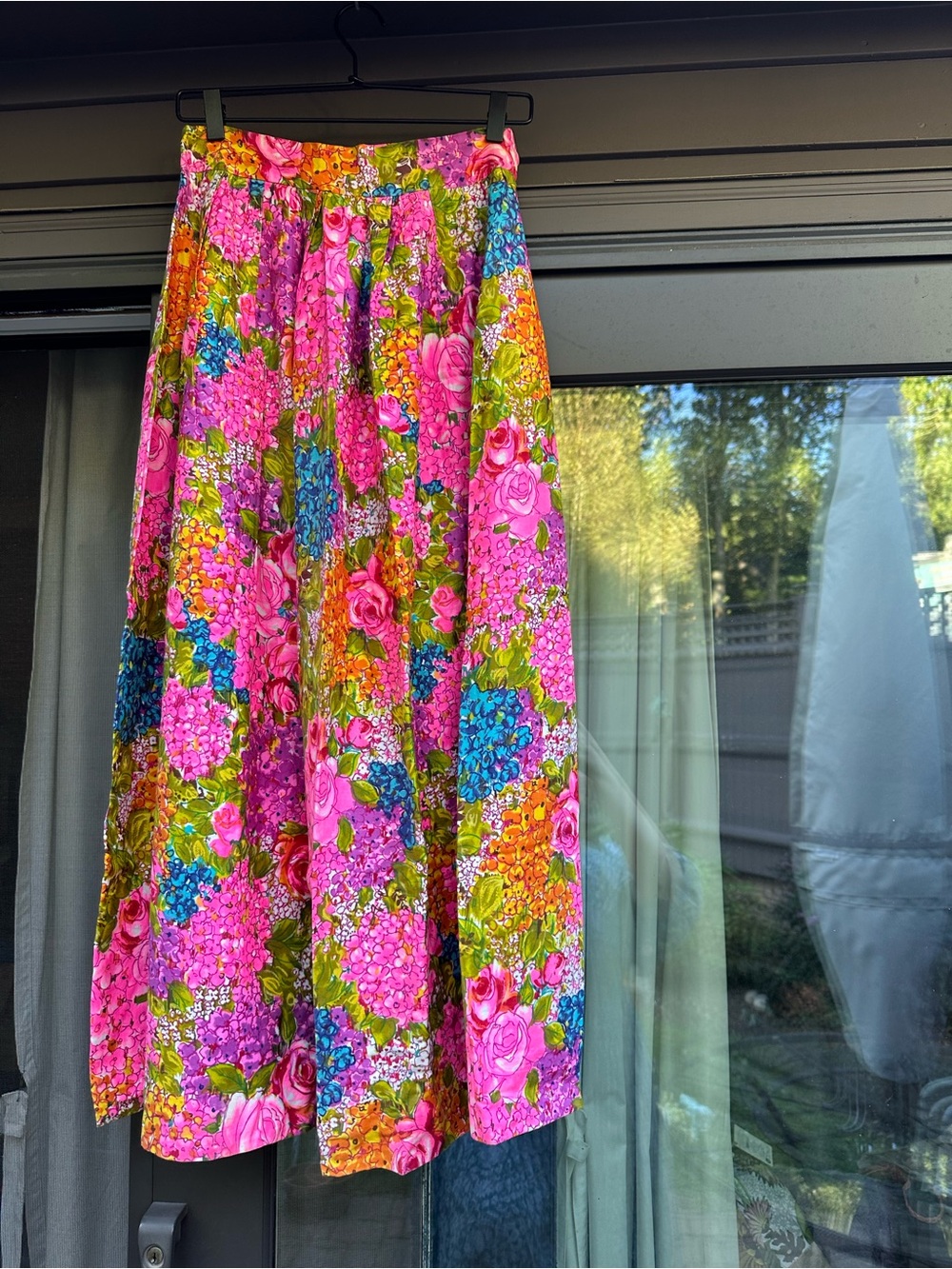 Vintage Hand-Sewn Pink Floral Maxi Skirt. Thrifted in New Zealand.